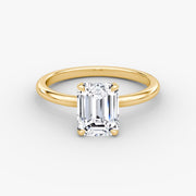 Emerald Cut - Plain Band - Classic Engagement Ring- 14 K Gold